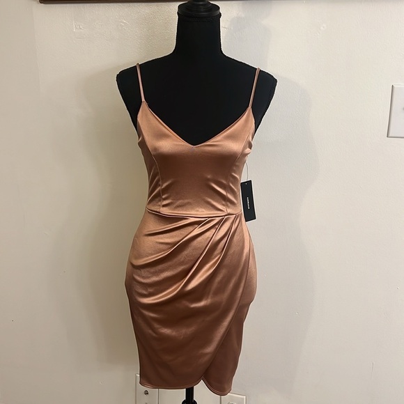 Lulus Dresses & Skirts - NWT Lulus Rose Gold Spaghetti Strap High-Low Wrap Midi Dress, Sz. S.